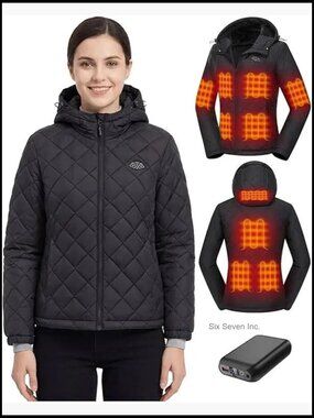 Quilted Heated Jacket with 16000mAh Battery, 10 Heating Zones, Waterproof,